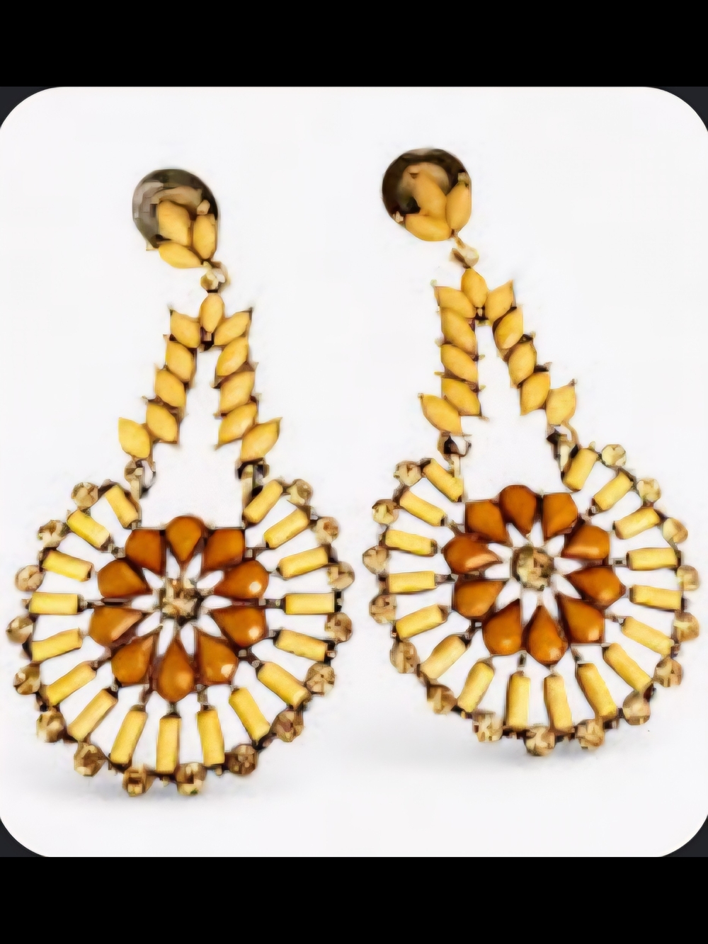 Natasha Gold Tone & Brown Crystal Rhinestone Statement Dangle Earrings